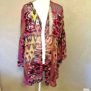 Kaktus sheer shawl or kimono with bell sleeves hot pink, white, yellow and black